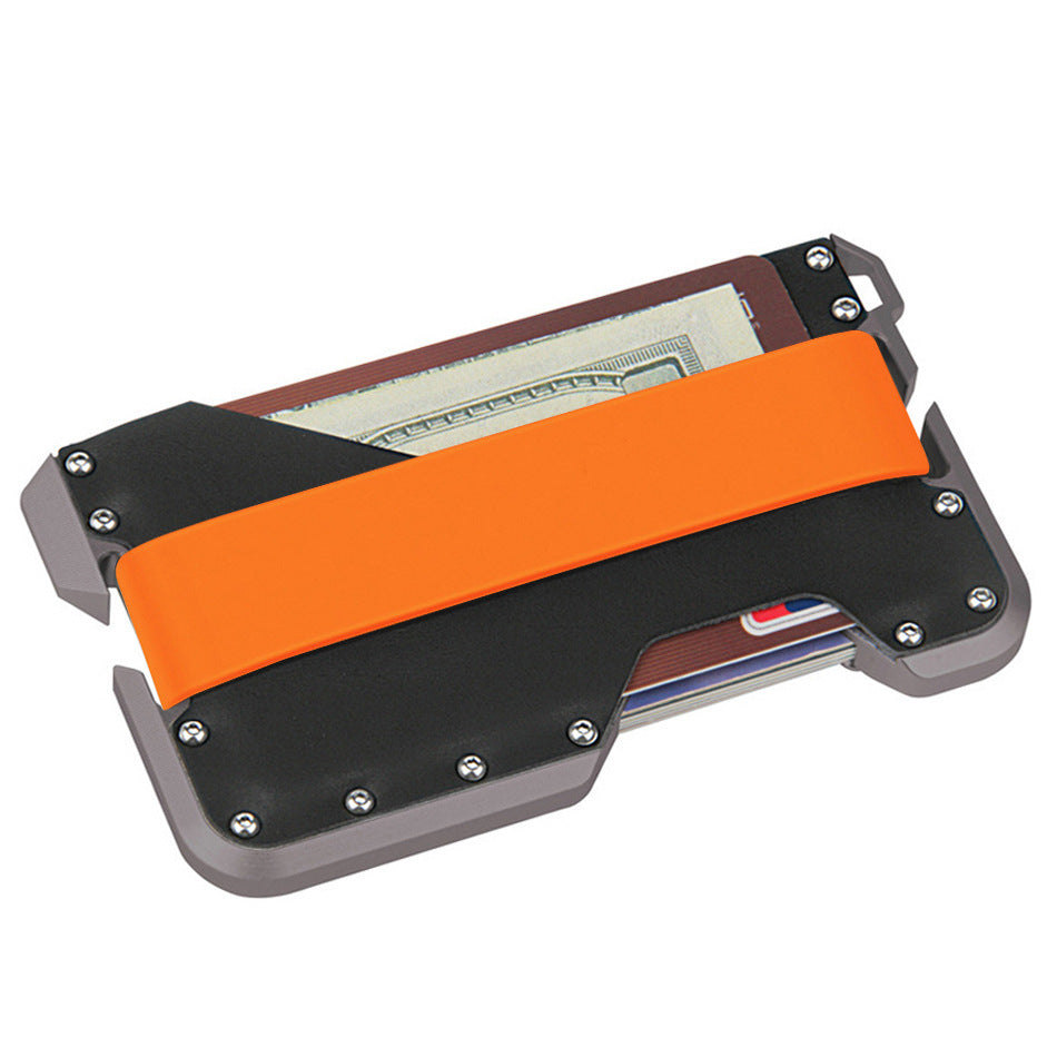 Metal Swiping Leather Stainless Steel Clamp Card Holder