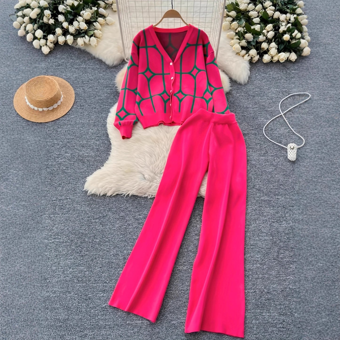 Women's Fashion Stitching Two-piece Contrast Color Long Suits