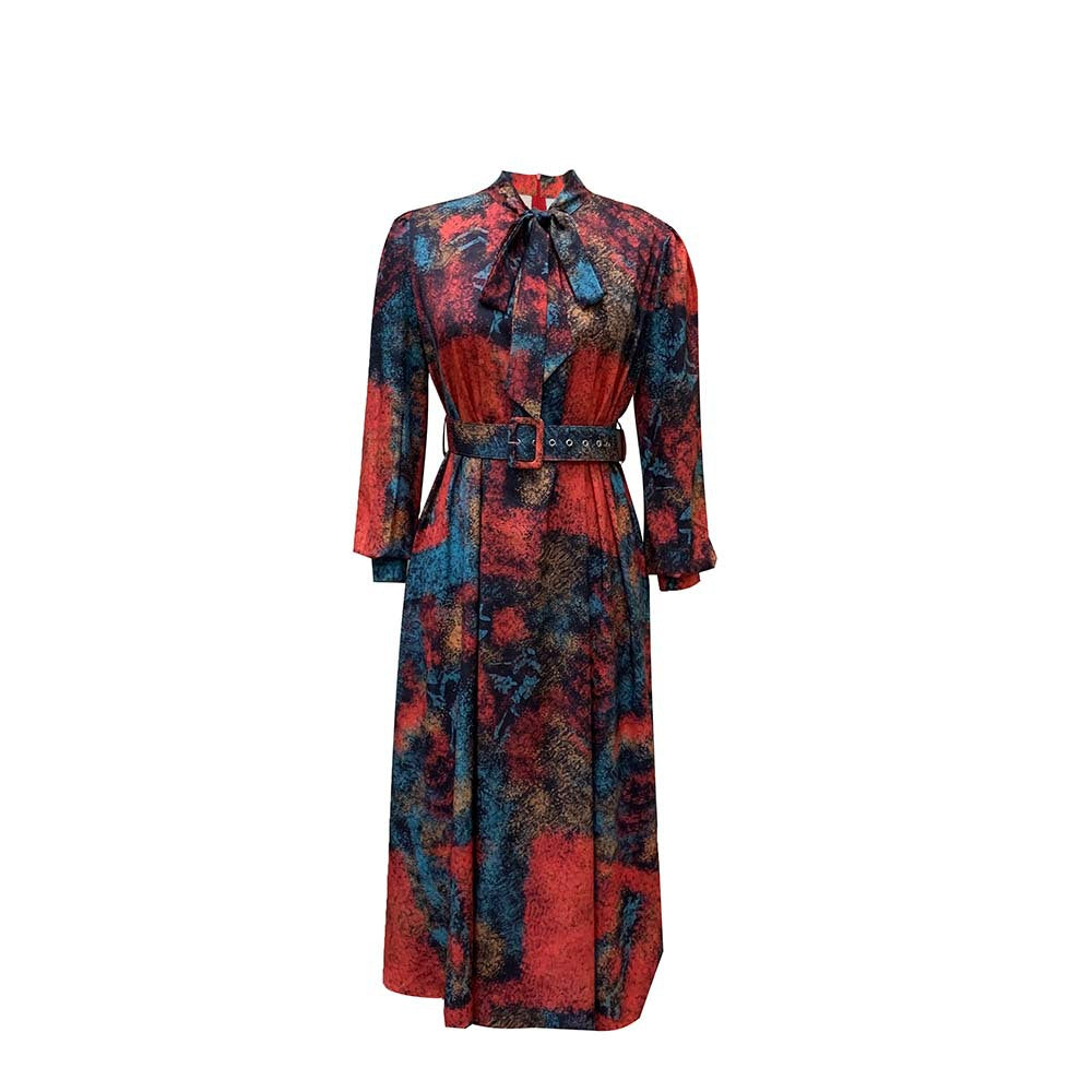 Long Sleeve High Waist Print Banquet Dress
