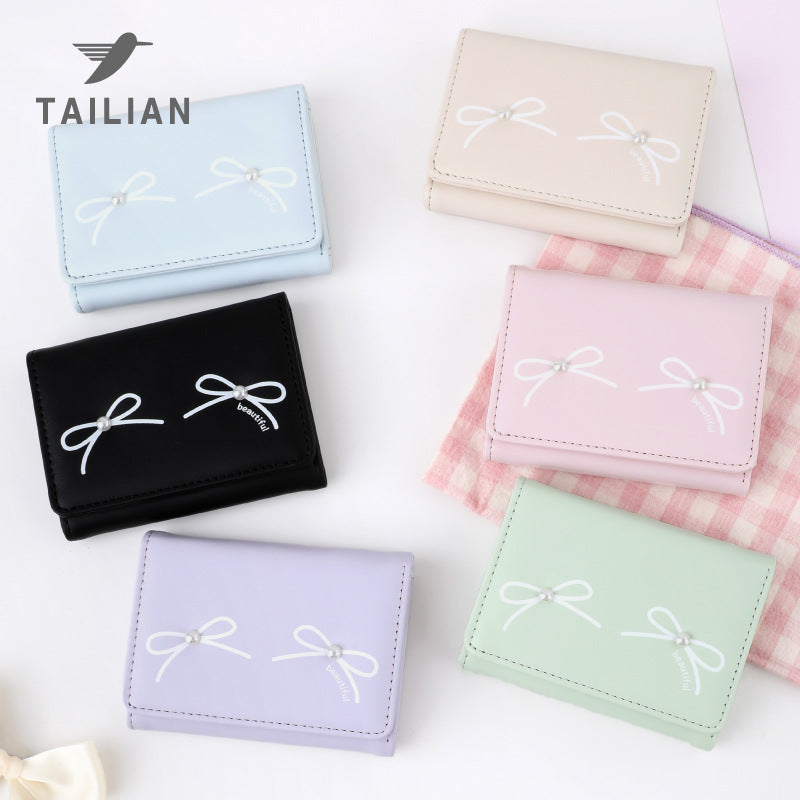 Women's Summer Bowknot Outing Cute Pearl Ladies Wallets