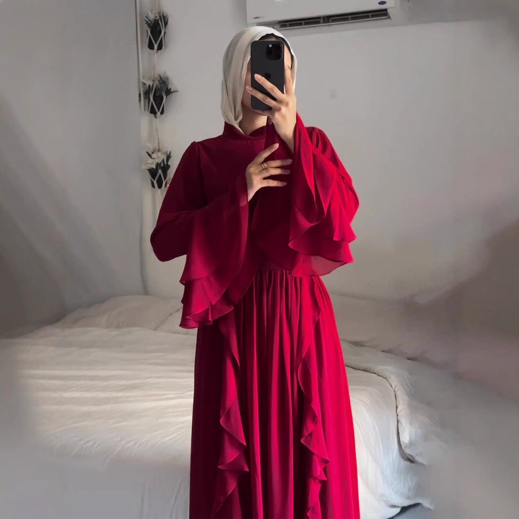Autumn Chiffon Agaric Shape Patchwork Elegant Half Dresses