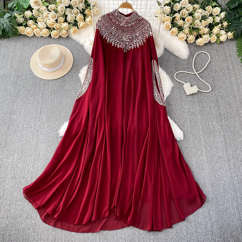 Women's Niche Embroidered Beads Sequined Long-sleeved Dress Summer Dresses