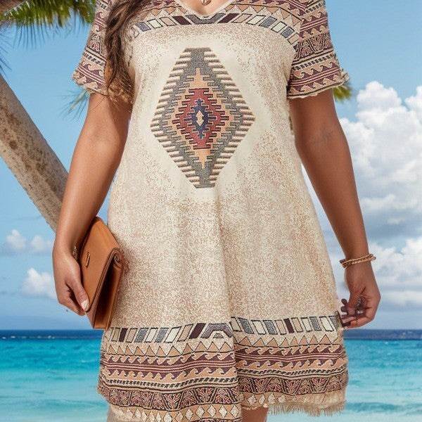 Women's Loose Casual Ethnic Style Printed Sleeve Dress