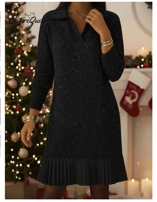 Autumn Casual Long-sleeved Collar Dress Broken Dresses