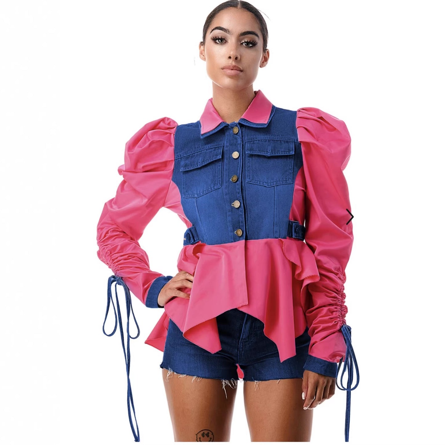 Pretty Unique Trendy Women's Patchwork Denim Small Suit