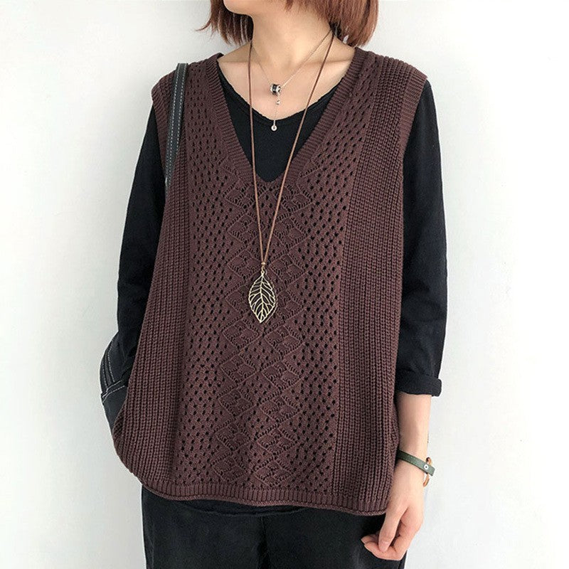 Women's Style Solid Color Hollow Out Knitted Women's Vest