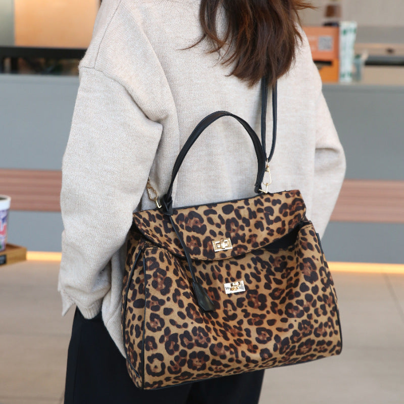 Leopard Print Large Capacity Portable Advanced Handbags