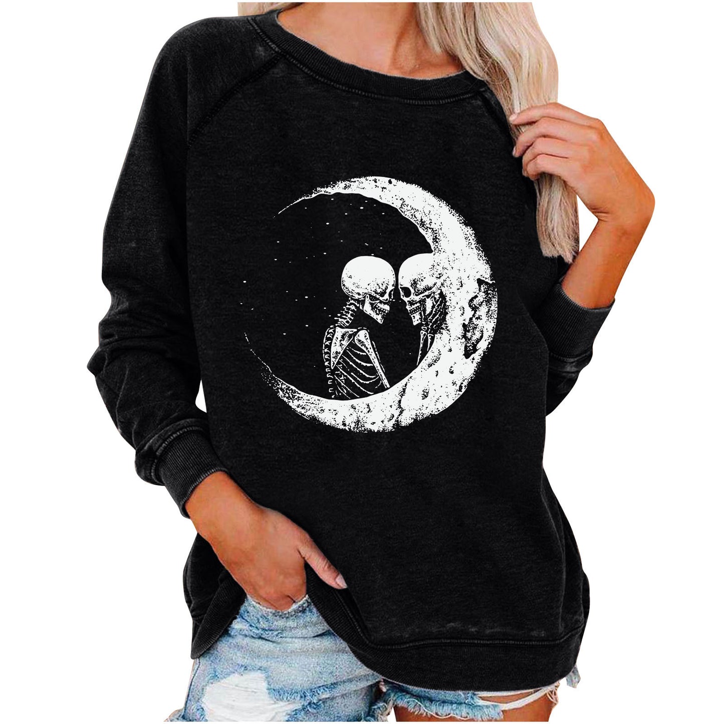 Women's Winter Loose Halloween Skull Funny Printed Women's Sweater, Sweater