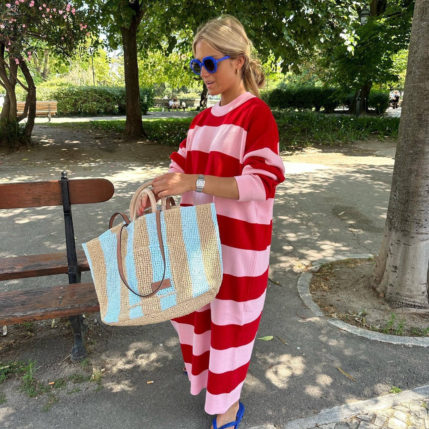 Striped Loose Long Temperament Knitted Dress Dresses