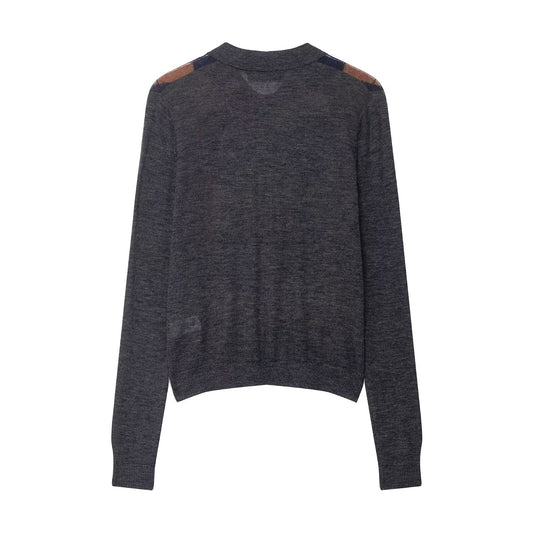 Women's Autumn Lapel Contrast Color Diamond Plaid Knitwear