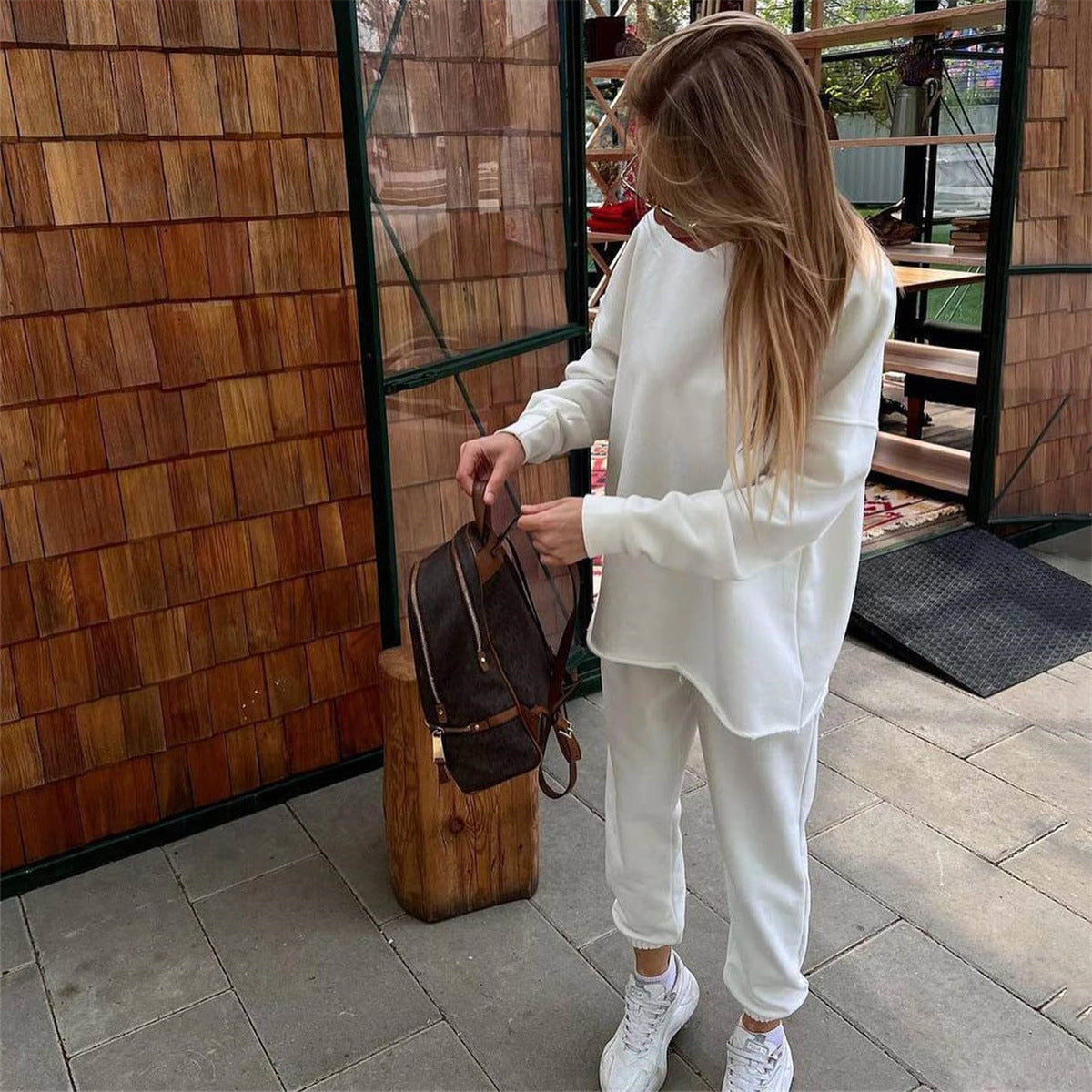 Women's Long-sleeved Crew Neck Pullover Sweatshirt Two-piece Suits