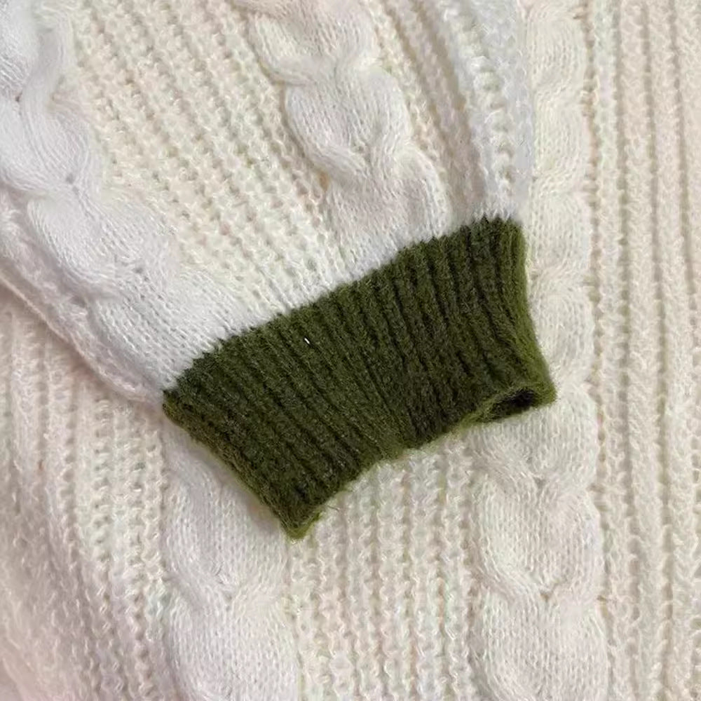 Women's Leaf Embroidery Lantern Sleeve Loose Casual Sweaters