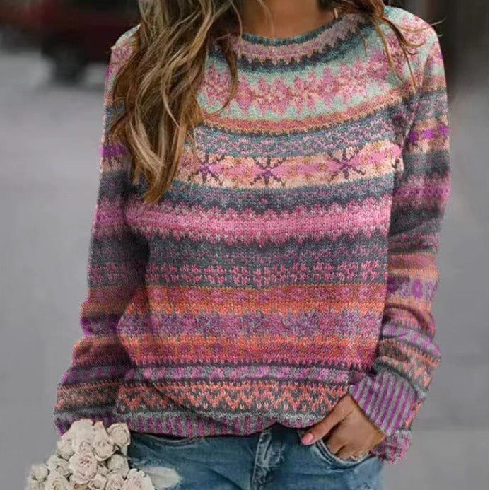 Women's Pattern Pullover Casual Loose Long Sleeve Sweaters