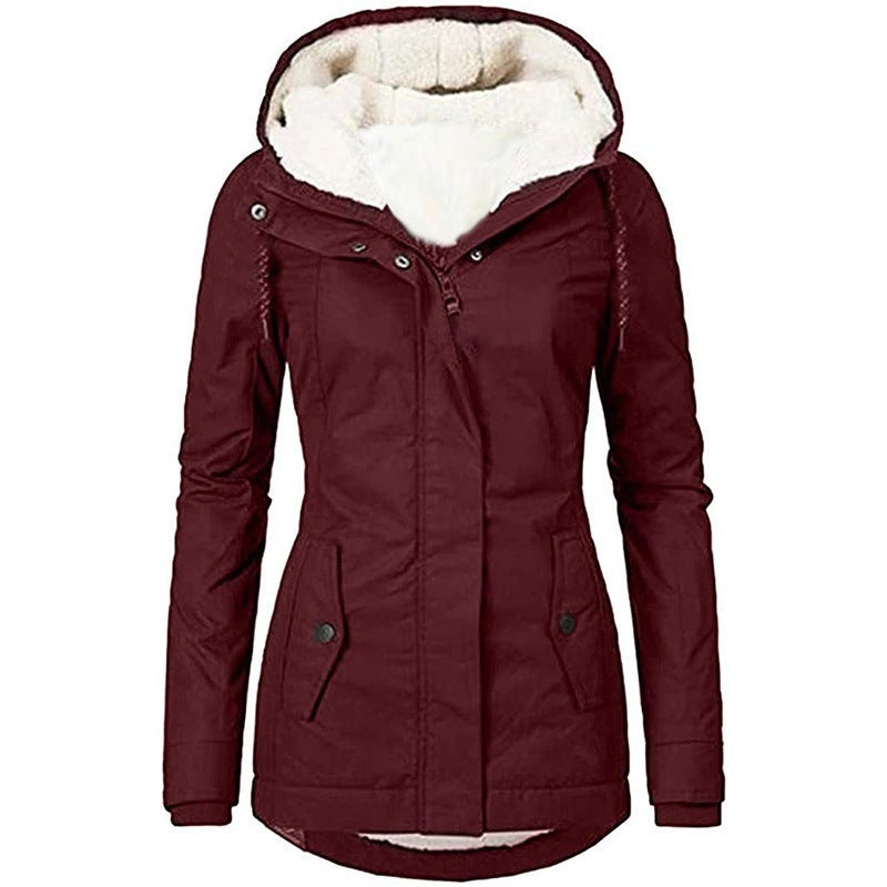 Casual Solid Color Mid-length Commuter Fleece Padded Female Charge Coats