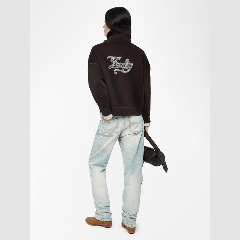 Women's French Niche Back Letter Embroidered Hot Fix Sweaters