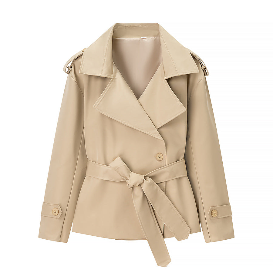 Women's Casual Solid Color Belt Trench Jackets