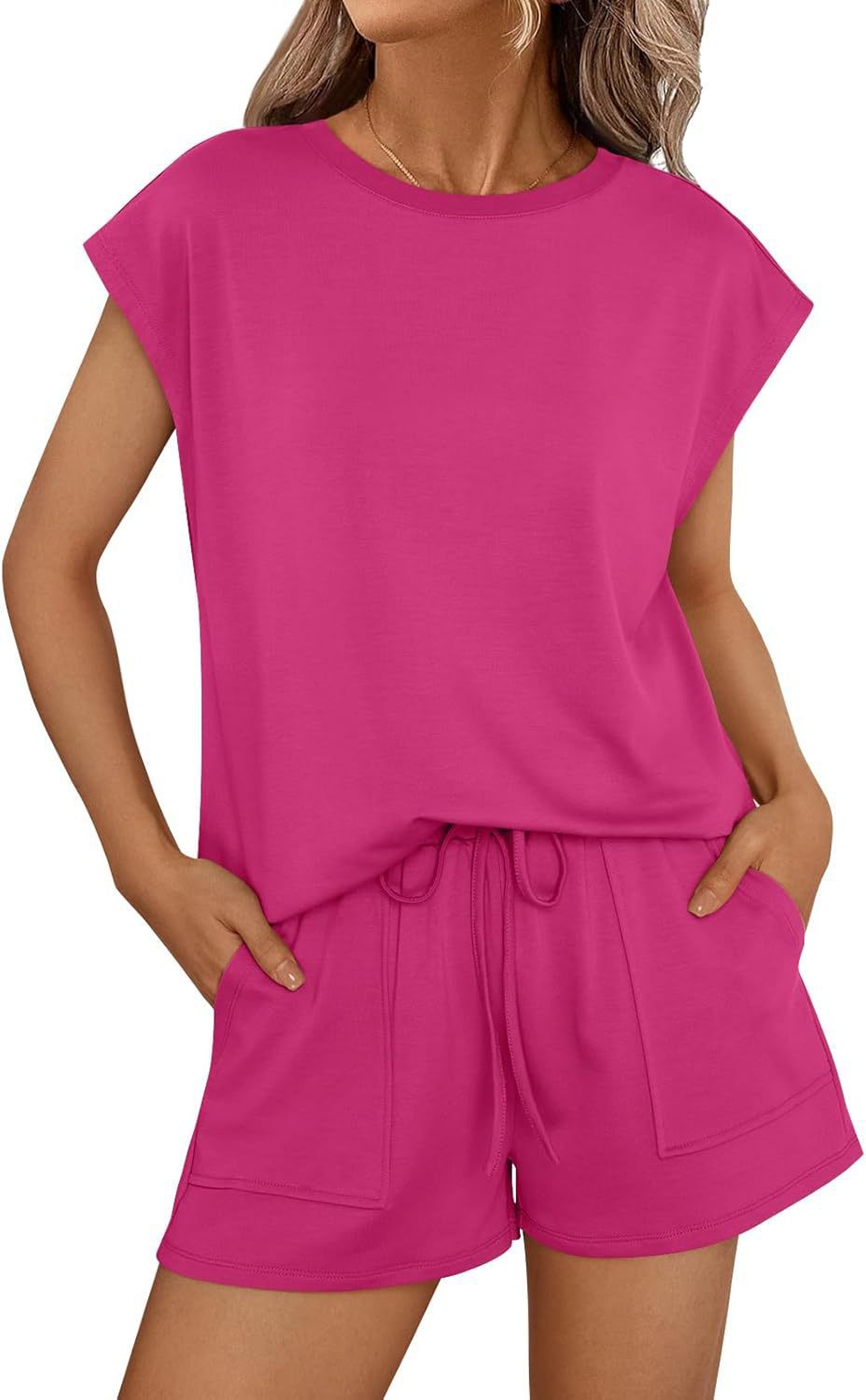 Women's Round Neck Loose Sleeves Two-piece Shorts