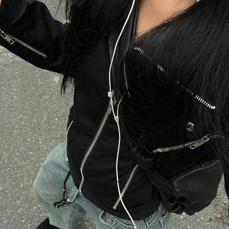 Women's Punk Zipper Stitching Cool Handsome College Jackets