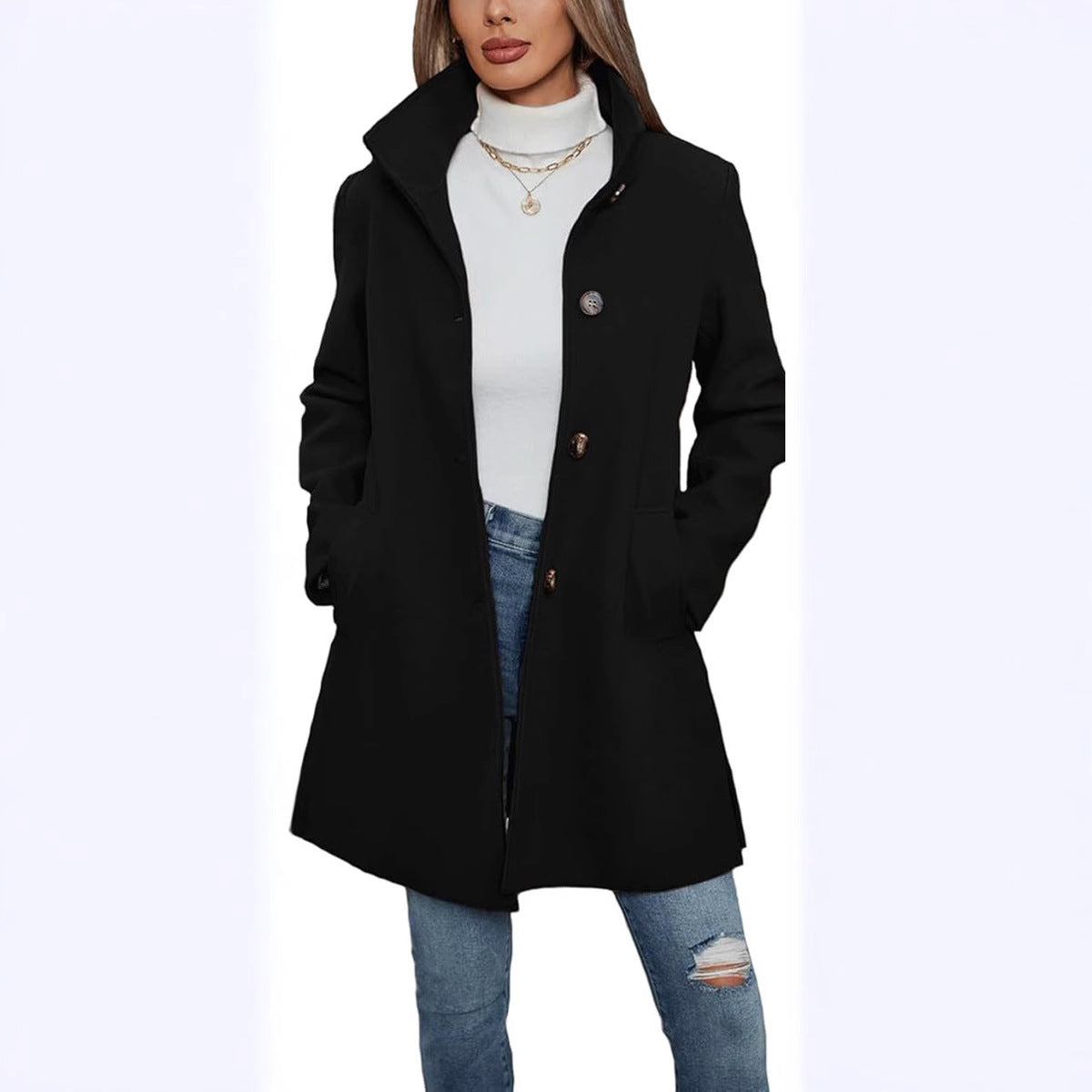 Women's Fashion Casual Thick Long Sleeves Woolen Coats
