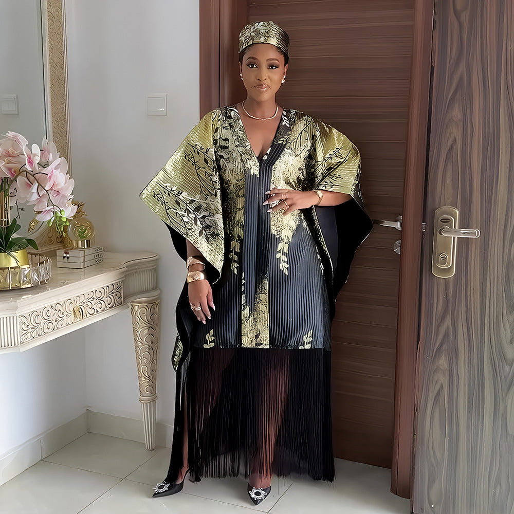 Women's African Bronzing Robe Headscarf Tassel Dress Dresses