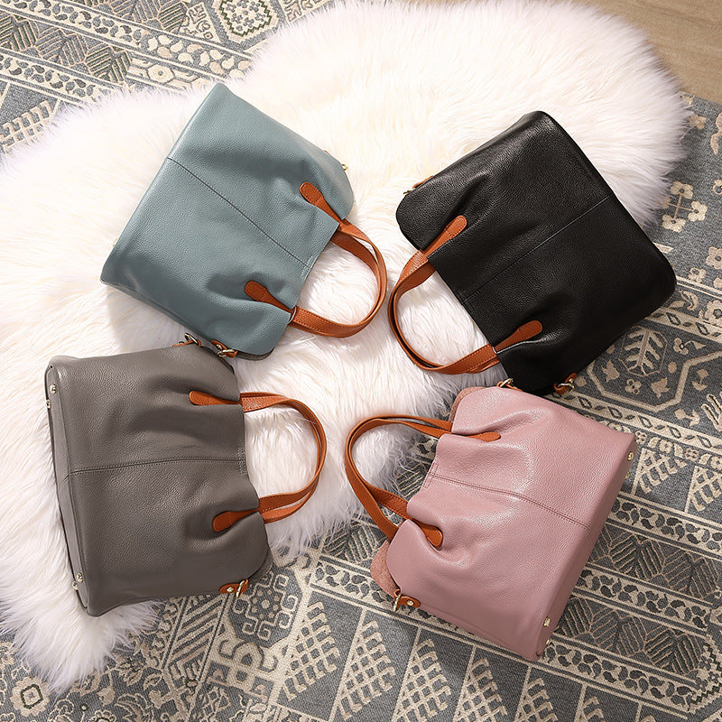 Women's First Layer Cowhide Design High-grade Leather Tote Bags