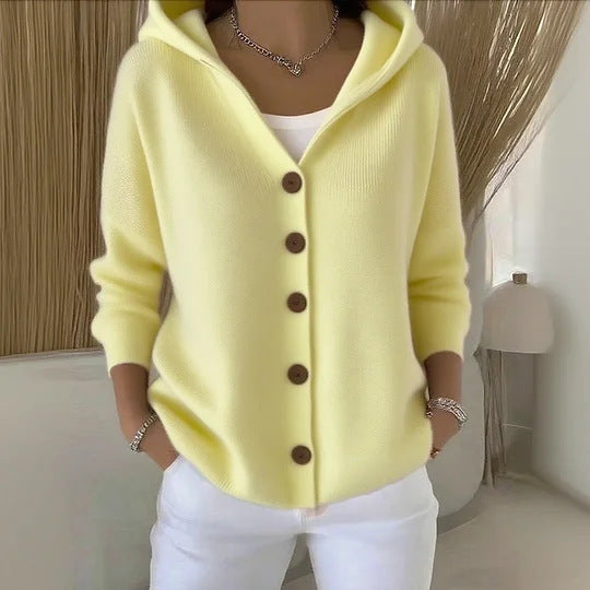 Women's Hooded Knit Solid Color Casual Fashion Cardigans