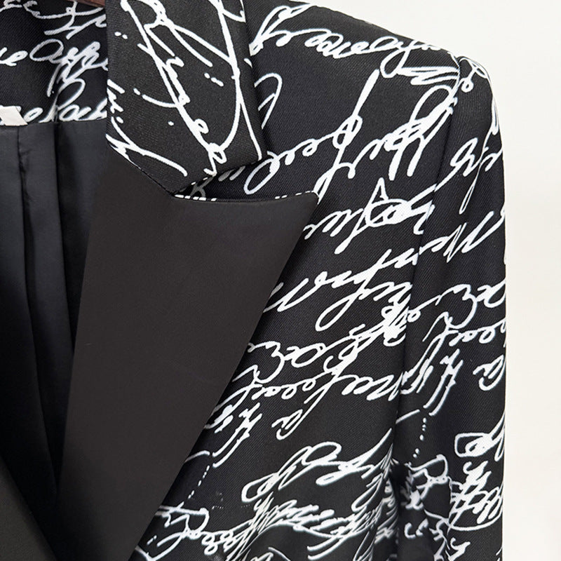 Autumn Fashion English Letter Print Double Breasted Slim Blazers