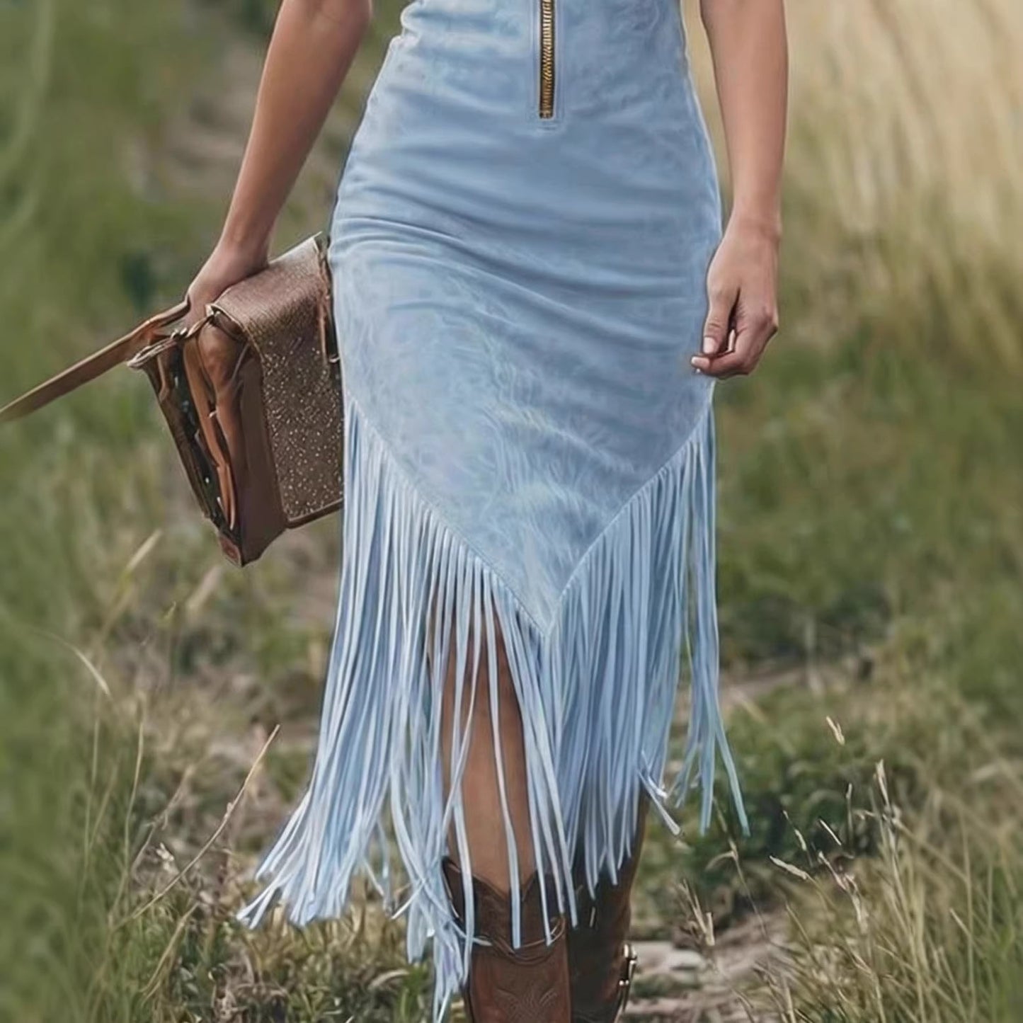 Retro Western Cowboy Slim Fit Fringed Dress
