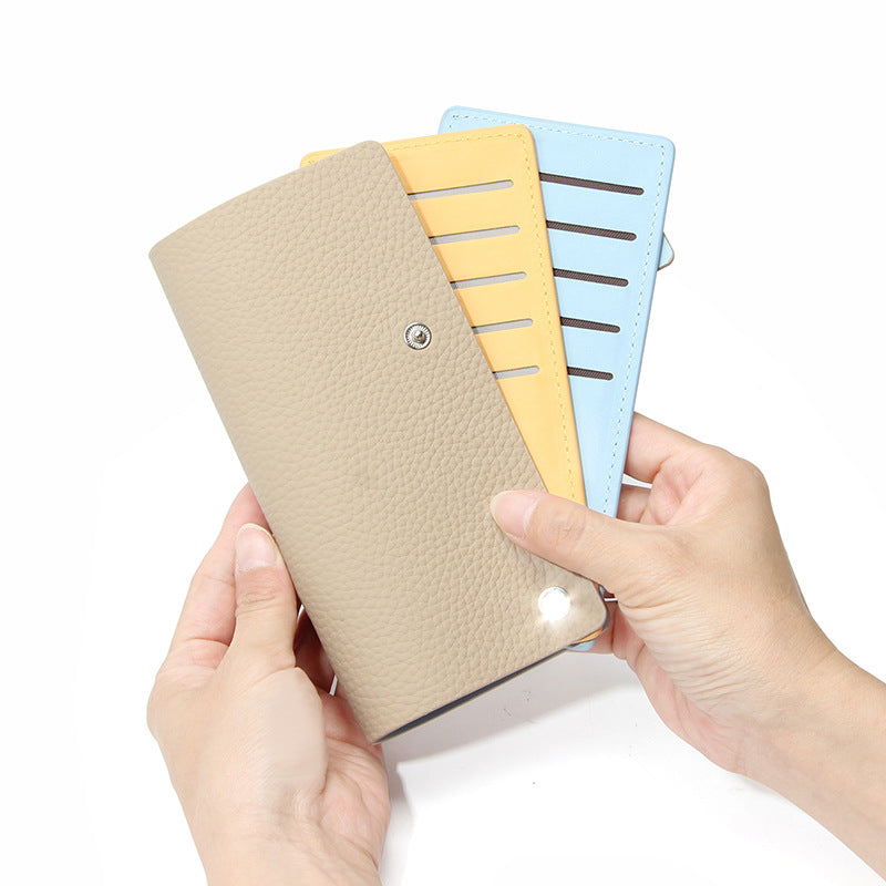 Women's Sliding Genuine Leather Contrast Color Design Card Holder