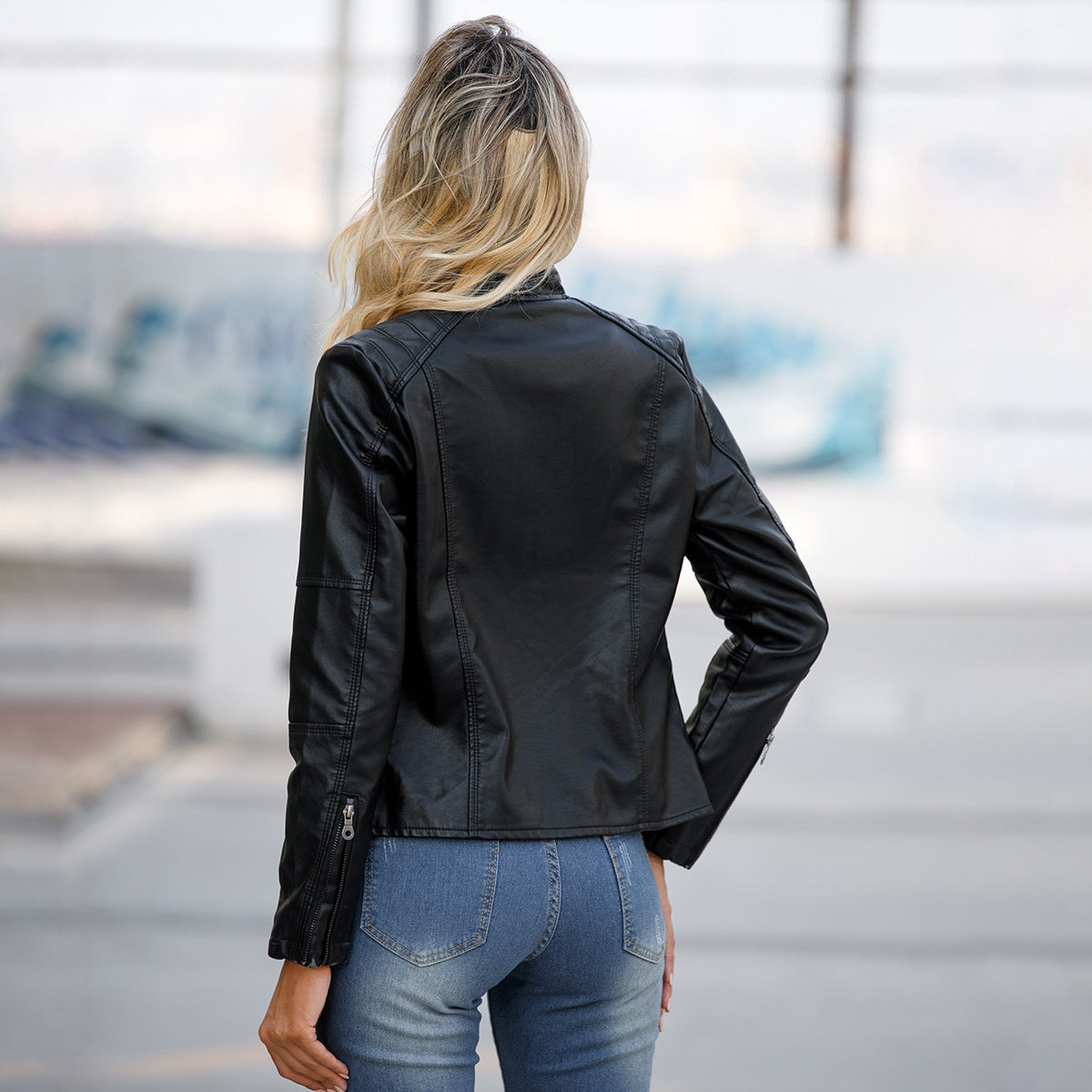 Women's European Leather Slim Thin Motorcycle Stand Clothing