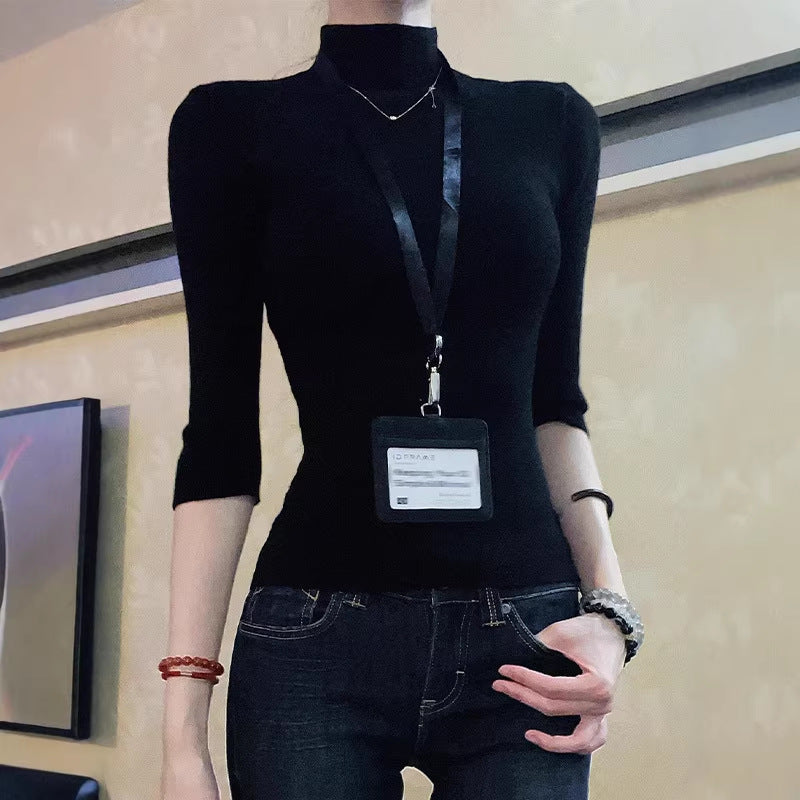 Women's Bottoming Shirt Early Autumn Black Exquisite Capable Women's T-shirt