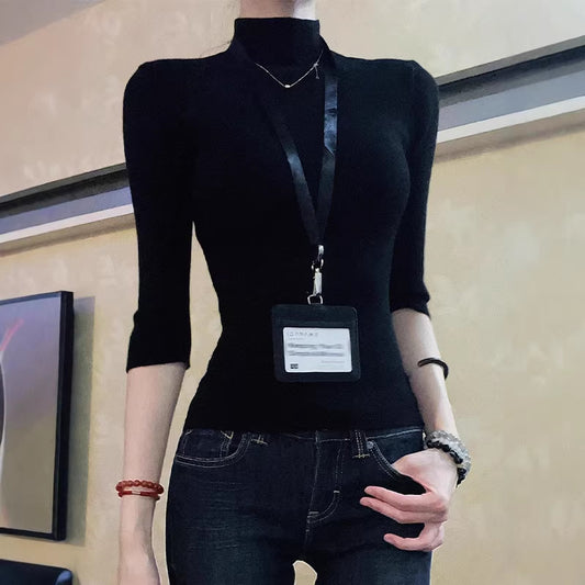 Women's Bottoming Shirt Early Autumn Black Exquisite Capable Women's T-shirt