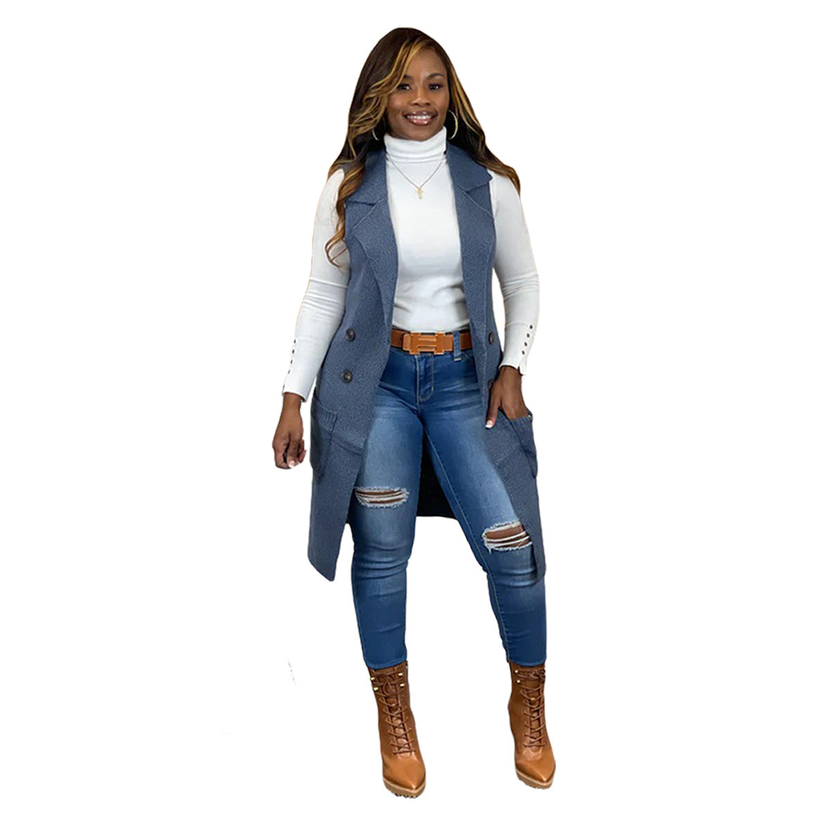 Women's Casual Solid Color Sleeveless Knit Sweaters