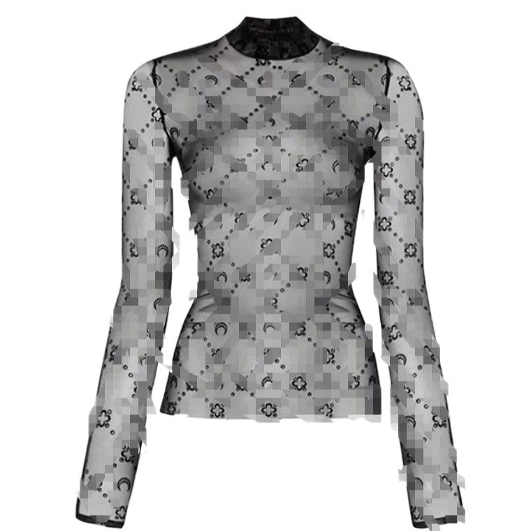 Women's Transparent Sexy Flocking Thin Half Turtleneck Blouses