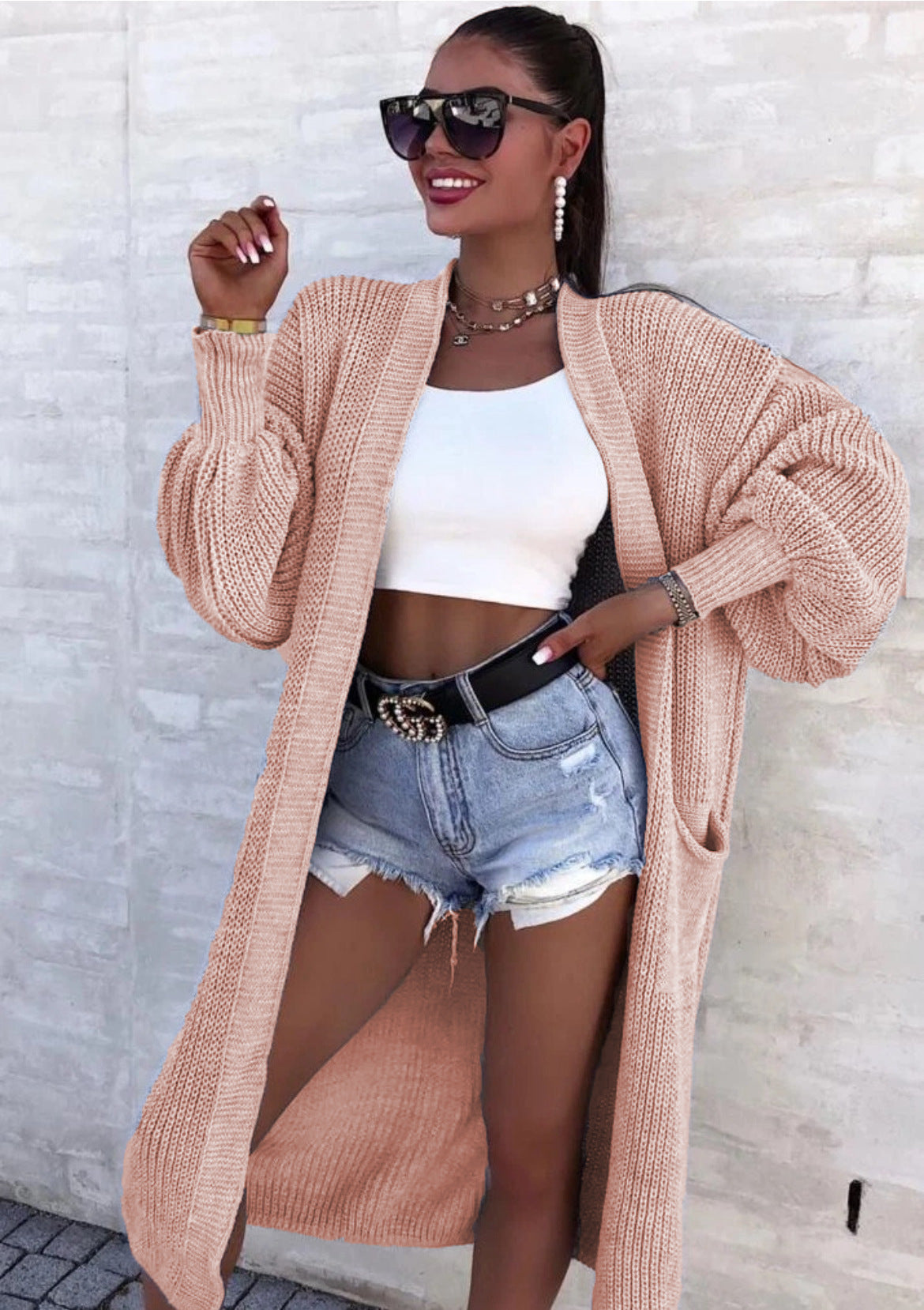 Women's Loose Long Lantern Sleeve Pocket For Knitwear