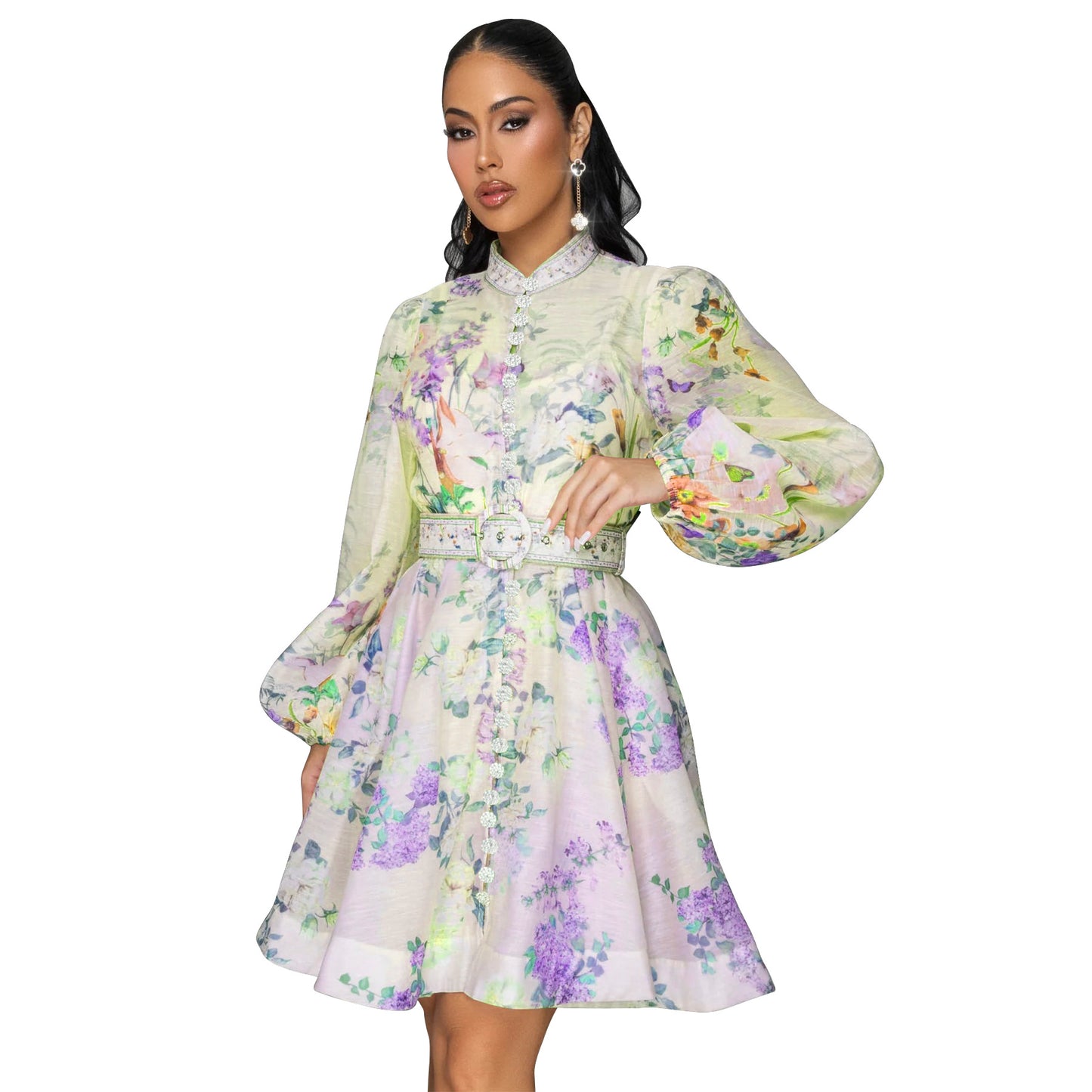 Women's Australian Style Printed Lantern Sleeve Pattern Dresses