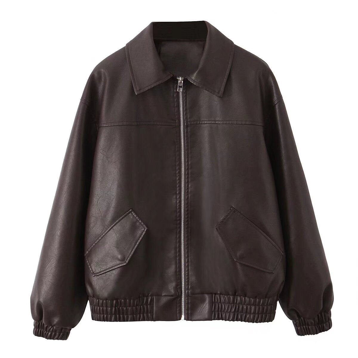 Women's Lapel Elastic Lower Hem Design Loose Jackets