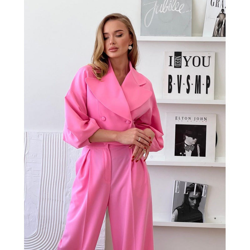 Autumn Length Solid Color Polo Collar Suits