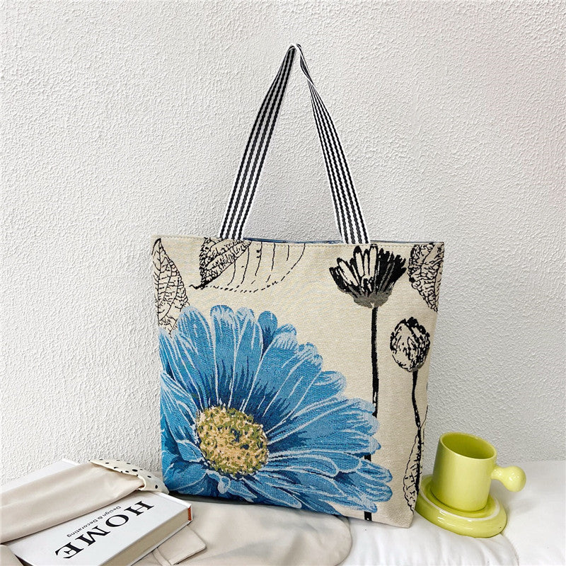 Fashionable Ethnic Style Shopping Cartoon Linen Shoulder Bags