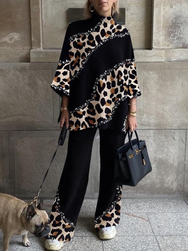 Women's Winter Printed Straight Loose Two-piece Fashion Casual Suit