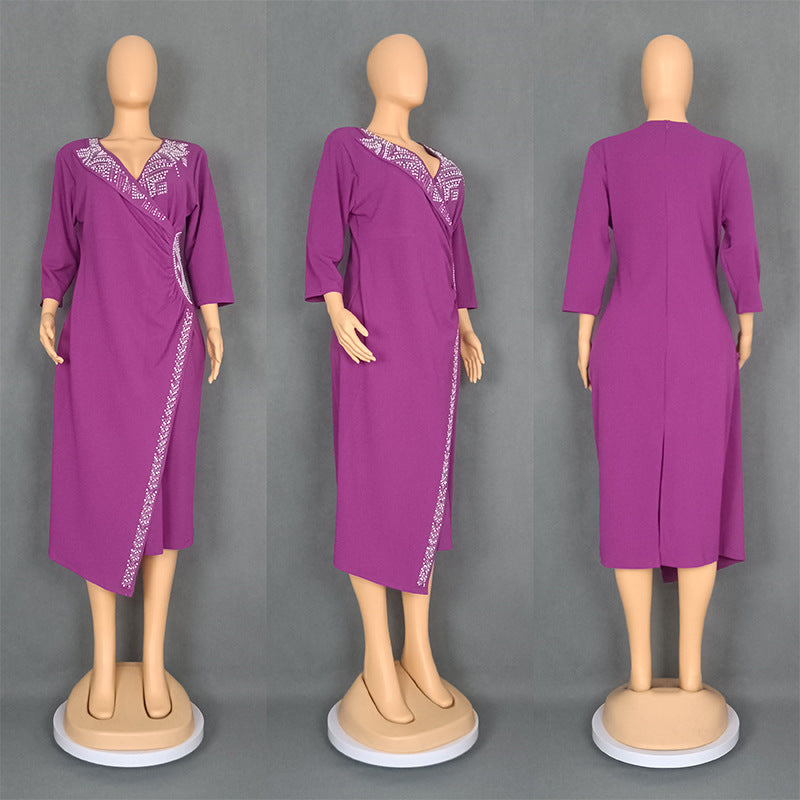 Women's Glamorous African Dress Fashion Rhinestone Plus Size