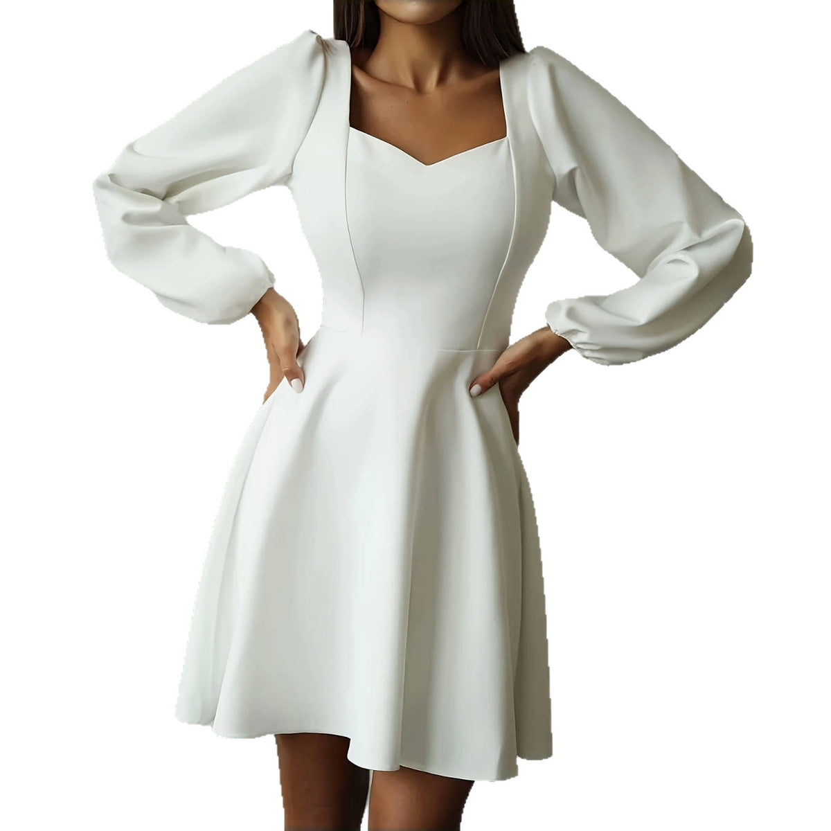 Women's Fashion Casual Solid Color Long-sleeved Bubble Dress