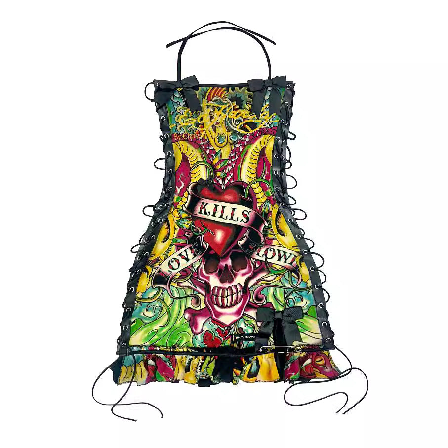 Fashion Retro Halloween Skull Positioning Printing Tops