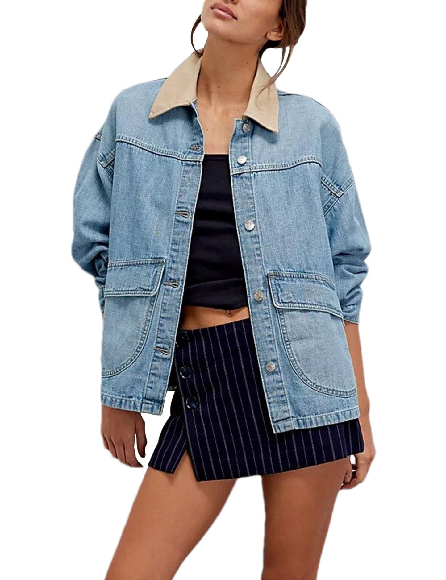 Women's Cowboy Loose Contrast Color Denim For Coats