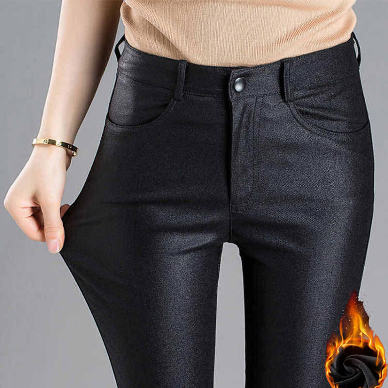 Women's Stretch Fleece Elastic Waist Pencil Frosted Matte Pants