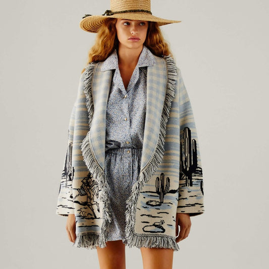 Cactus Jacquard Large Lapel Temperament Commute Sweaters