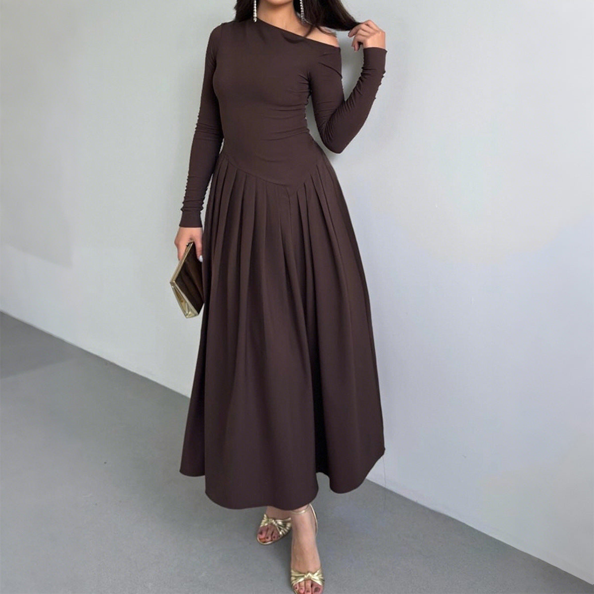 Women's Elegant High Waist Long Sleeves Dress