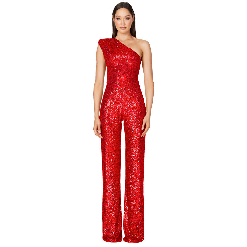 Women's Beautiful Popular Summer Sleeveless Sequined Jumpsuits