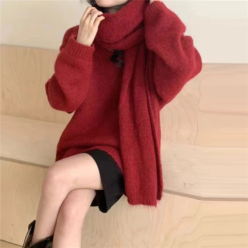 Women's Idle Knitted Pullover Scarf Thickened Soft Sweaters