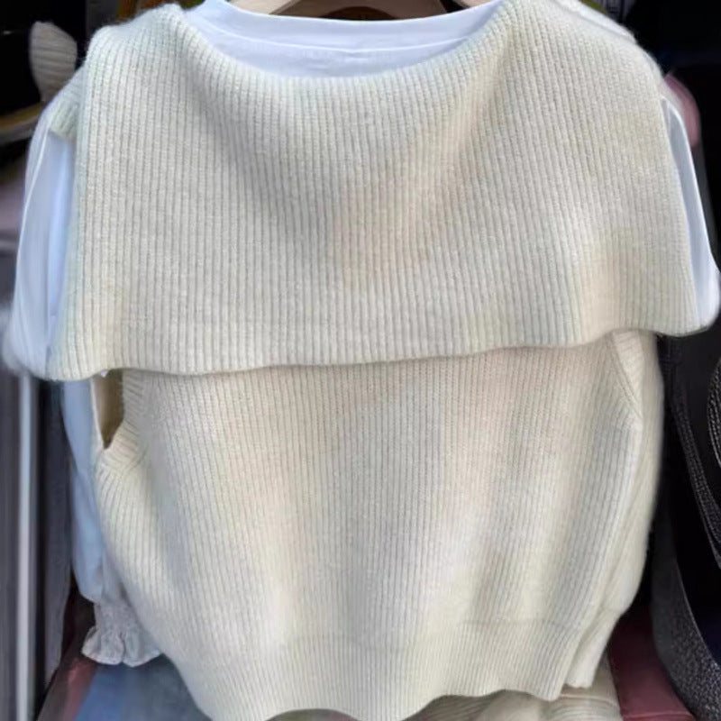 Women's Collar Bandage Dress Knitted Loose Outer Wear Women's Vest